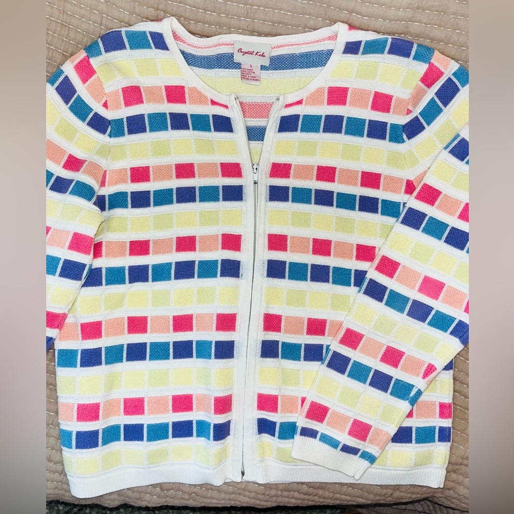 Crystal-Kobe Colorful Vintage Zip Spring Cardigan Sweater S